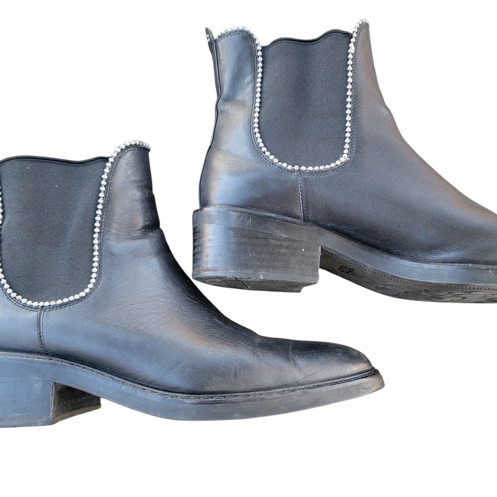 Coach Black‎ Leather Bead Trim Chelsea Boots G4369 Pointed Toe Ankle Boots 8.5B